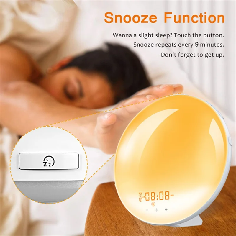 SH-01 Sunrise/Sunset Simulation Smart Wake Up Lamp Alarm Clock 7 Color Atmosphere Lamp with FM Function - Japanese Plug