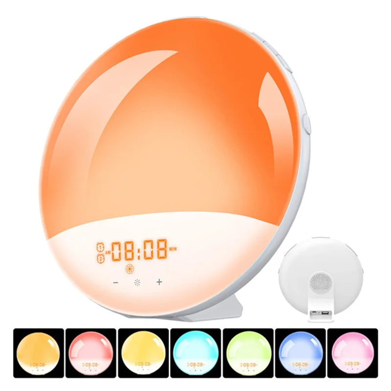 SH-01 Sunrise/Sunset Simulation Smart Wake Up Lamp Alarm Clock 7 Color Atmosphere Lamp with FM Function - US Plug