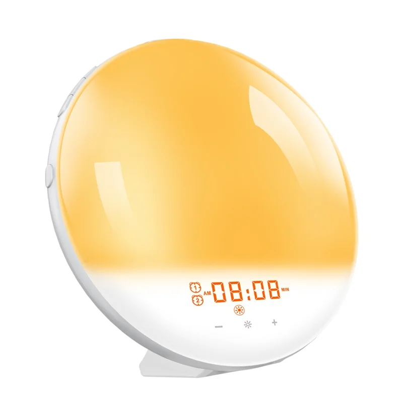 SH-01 Sunrise/Sunset Simulation Smart Wake Up Lamp Alarm Clock 7 Color Atmosphere Lamp with FM Function - UK Plug