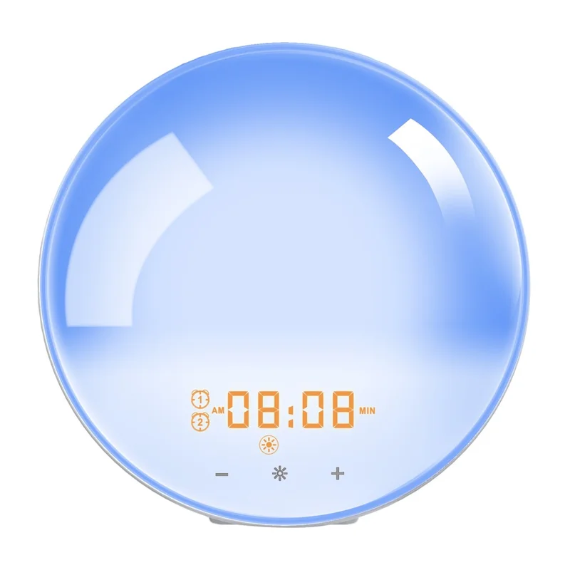 SH-01 Sunrise/Sunset Simulation Smart Wake Up Lamp Alarm Clock 7 Color Atmosphere Lamp with FM Function - UK Plug