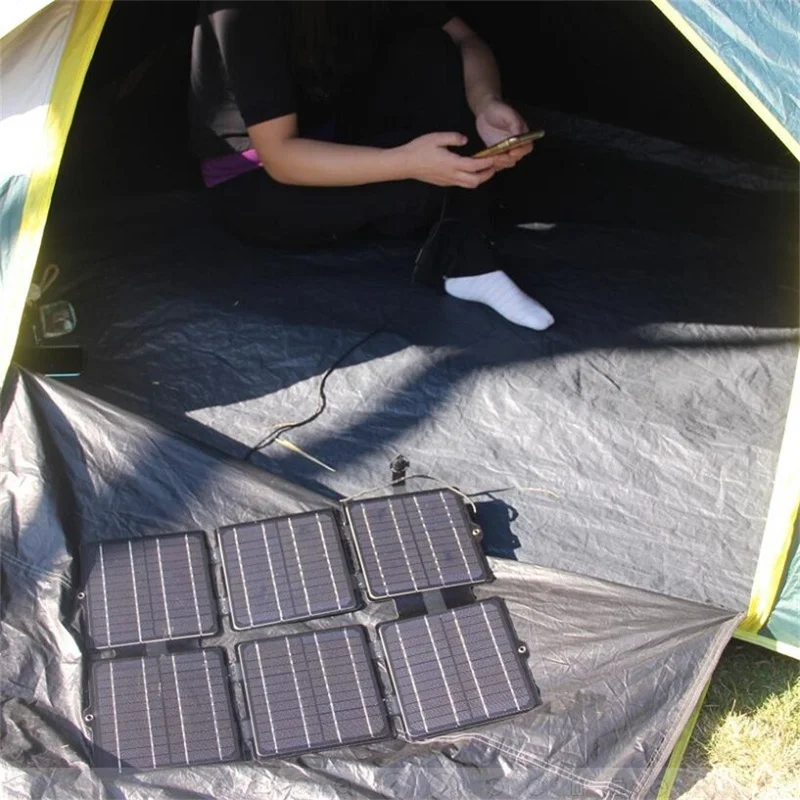 Panel solar plegable portátil de 30 W, 5 V / 12 V ETFE, cargador de teléfono móvil - Azul