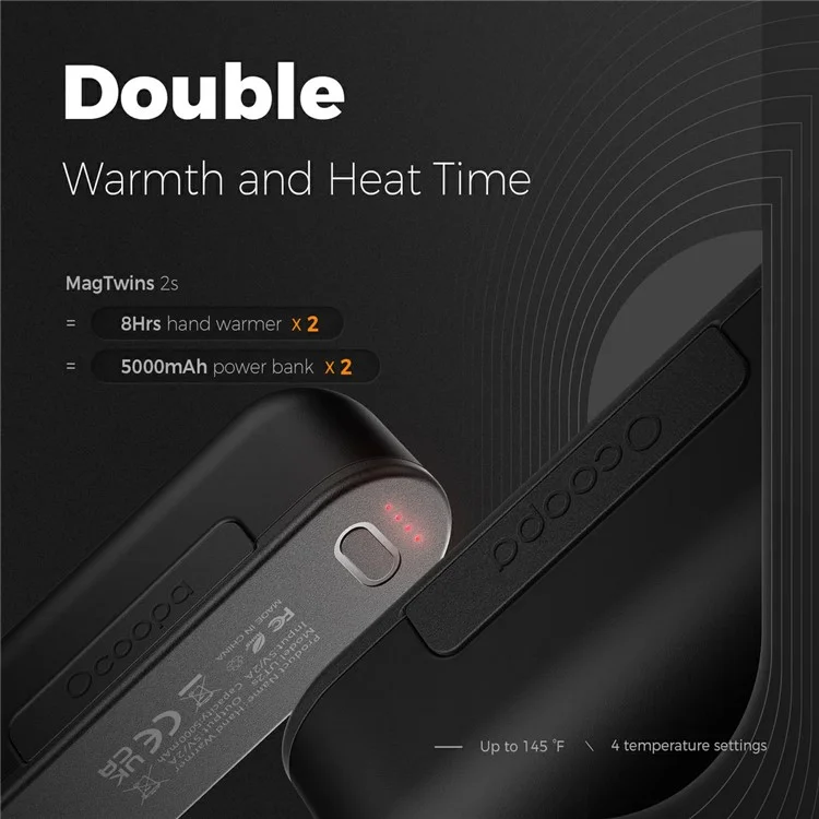 OCOOPA UT2s Rechargeable Hand Warmer 2-in-1 with Fast Heating Magtwins 10000 mAh Power Bank - Black