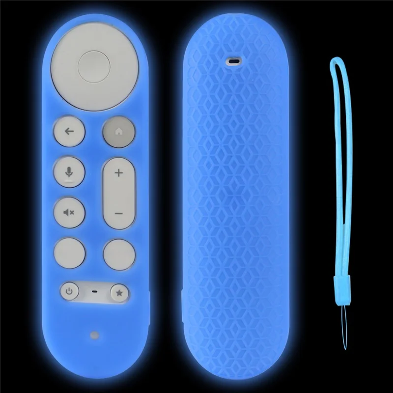 For Google TV Streamer Voice Remote Silicone Case TV Accessories Remote Control Protective Cover with Strap - Luminous Blue
