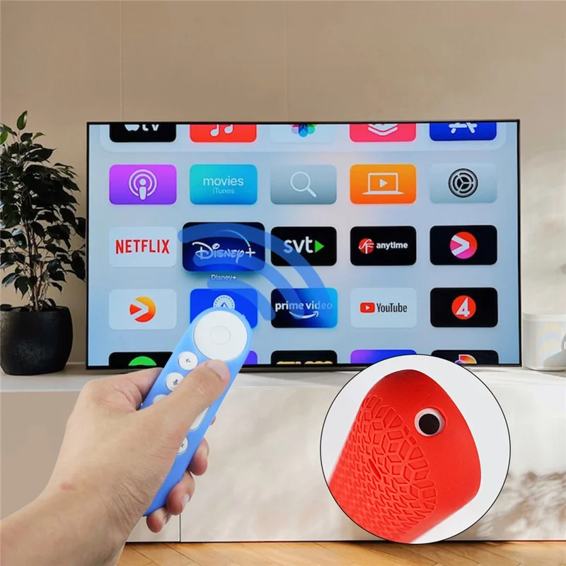 For Google TV Streamer Voice Remote Silicone Case TV Accessories Remote Control Protective Cover with Strap - Luminous Blue