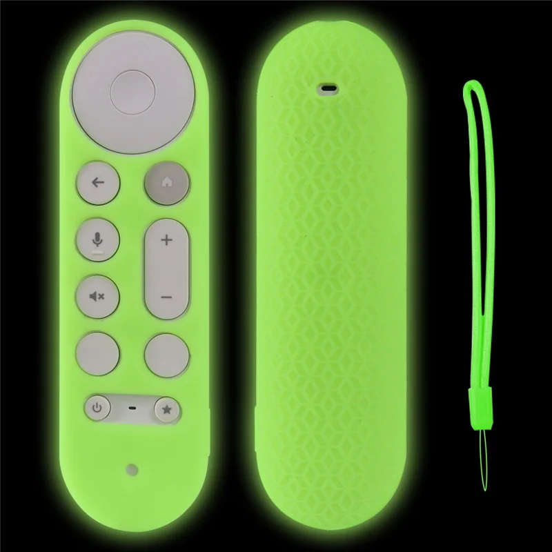 For Google TV Streamer Voice Remote Silicone Case TV Accessories Remote Control Protective Cover with Strap - Luminous Green