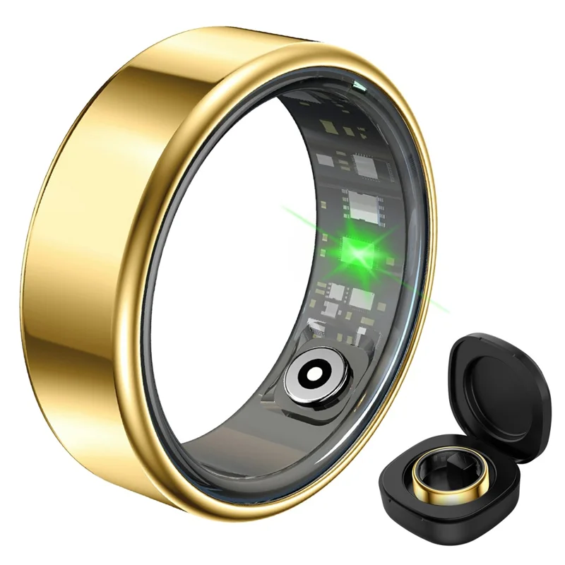 R99 Smart Ring Heart Rate Blood Oxygen Sleep Monitoring Finger Ring with Charging Case - Gold / #8 / 18.2mm