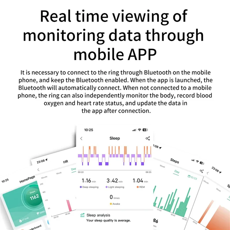 R99 Smart Ring Heart Rate Blood Oxygen Sleep Monitoring Finger Ring with Charging Case - Gold / #8 / 18.2mm