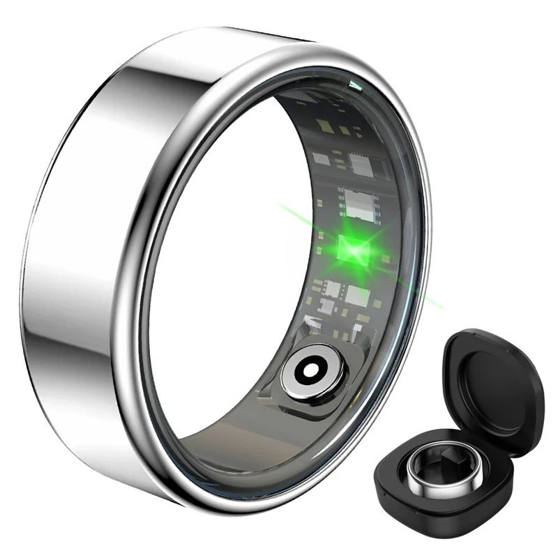 R99 Smart Ring Heart Rate Blood Oxygen Sleep Monitoring Finger Ring with Charging Case - Silver  /  Size 13  /  22.3mm