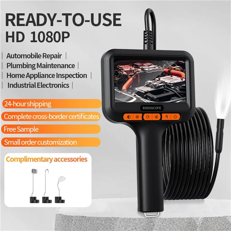 T42-AV 8mm Single Lens Endoscope 4.3 Inch IPS Screen 1080P HD Handheld Inspection Camera - 5m Wire