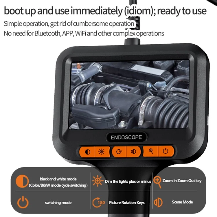 T42-AV 8mm Single Lens Endoscope 4.3 Inch IPS Screen 1080P HD Handheld Inspection Camera - 50m Wire