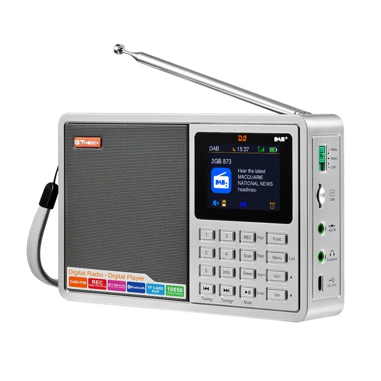 GTMEDIA D2 Receptor de Radio Digital Receptor DAB+FM RDS Bluetooth Reproductor MP3 REC Grabador Soporte Tarjeta TF