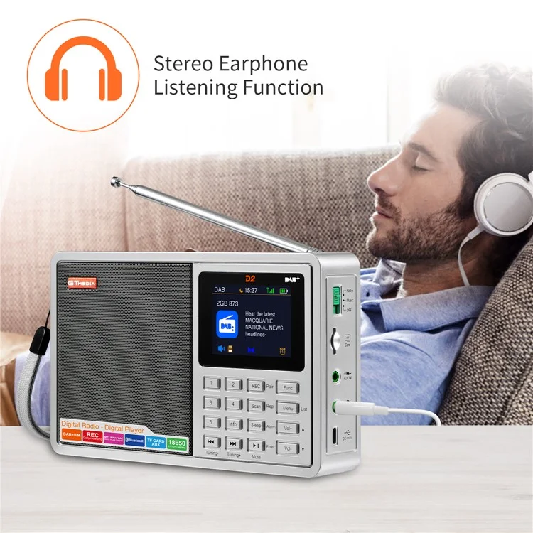 GTMEDIA D2 Receptor de Radio Digital Receptor DAB+FM RDS Bluetooth Reproductor MP3 REC Grabador Soporte Tarjeta TF