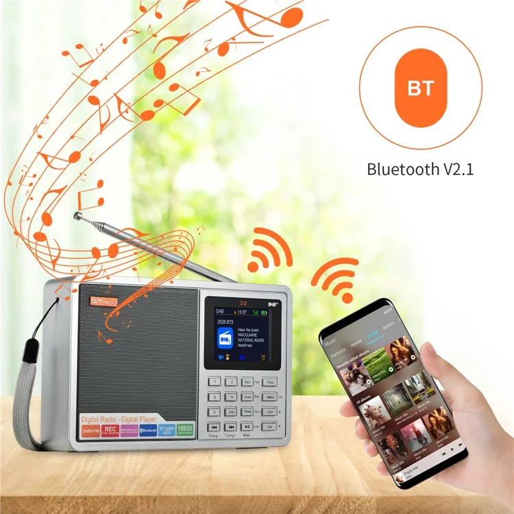 GTMEDIA D2 Receptor de Radio Digital Receptor DAB+FM RDS Bluetooth Reproductor MP3 REC Grabador Soporte Tarjeta TF