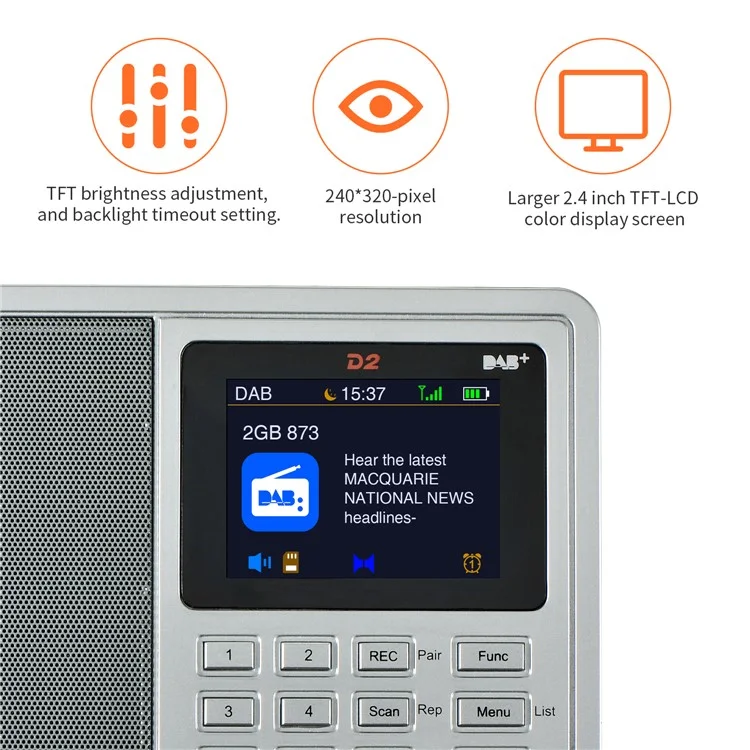 GTMEDIA D2 Receptor de Radio Digital Receptor DAB+FM RDS Bluetooth Reproductor MP3 REC Grabador Soporte Tarjeta TF