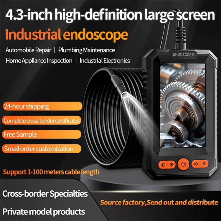 T40-AV 8mm Single Lens Endoscope 4.3 Inch IPS Screen 1080P HD Handheld Inspection Camera - 10m Wire