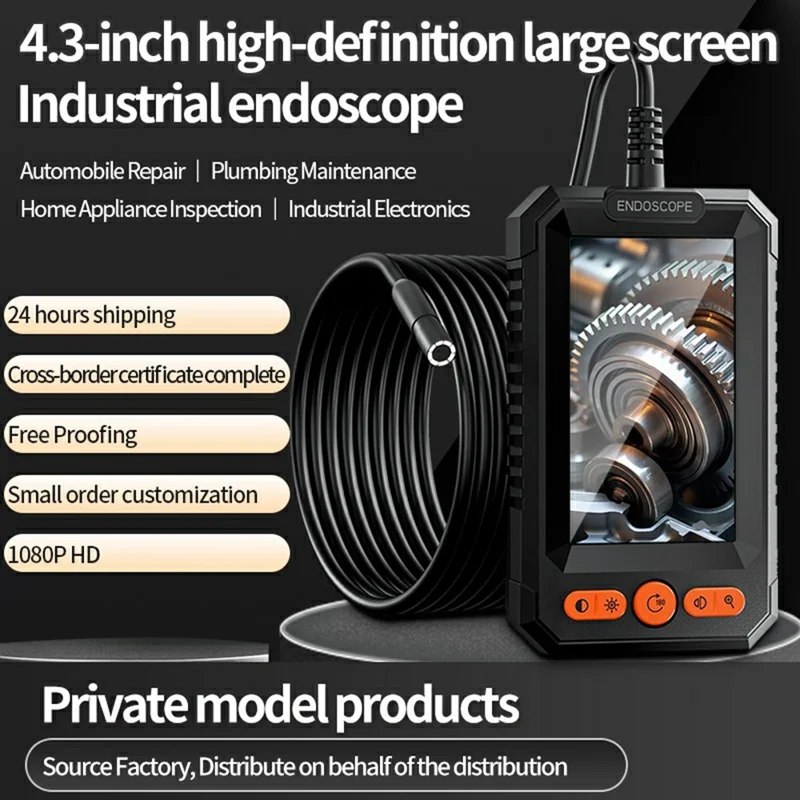 T40-AV 8mm Single Lens Endoscope 4.3 Inch IPS Screen 1080P HD Handheld Inspection Camera - 100m Wire