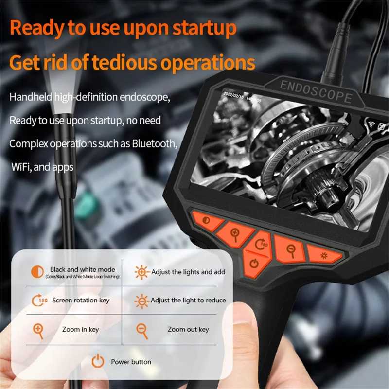 T32-AV 8mm Single Lens Endoscope 4.3 Inch Screen 1080P HD Handheld Inspection Camera - 20m Hard Wire