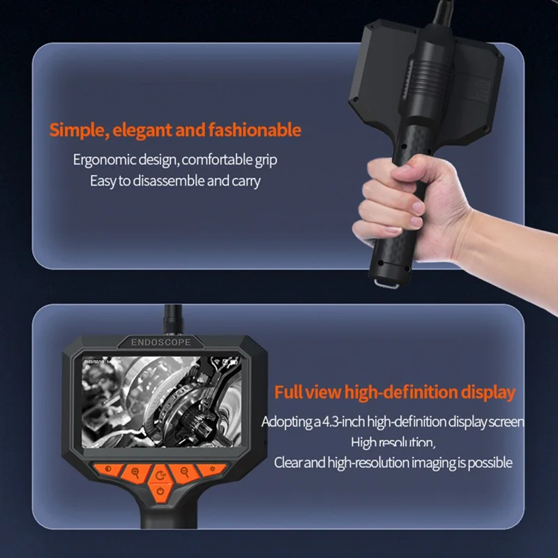 T32-AV 8mm Single Lens Endoscope 4.3 Inch Screen 1080P HD Handheld Inspection Camera - 20m Hard Wire