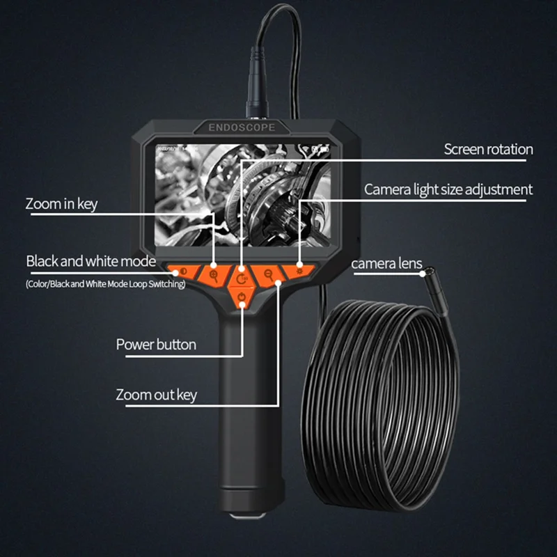 T32-AV 8mm Single Lens Endoscope 4.3 Inch Screen 1080P HD Handheld Inspection Camera - 20m Hard Wire