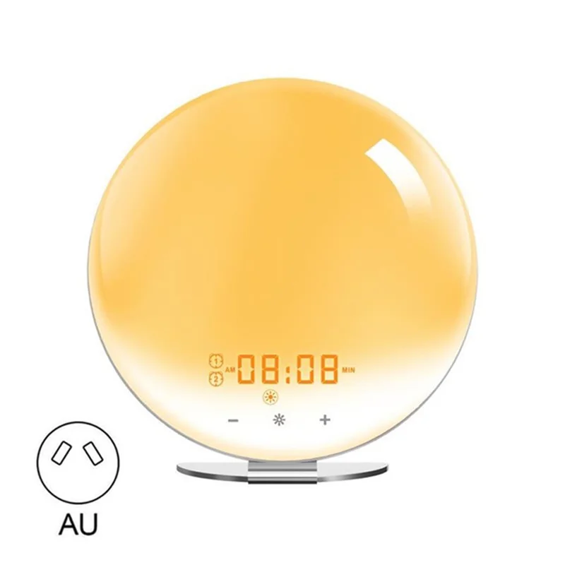 SH-02 Sunrise/Sunset Simulation Smart Wake Up Lamp Sleep Aid Alarm Clock 7 Color Night Light with FM Function - AU Plug