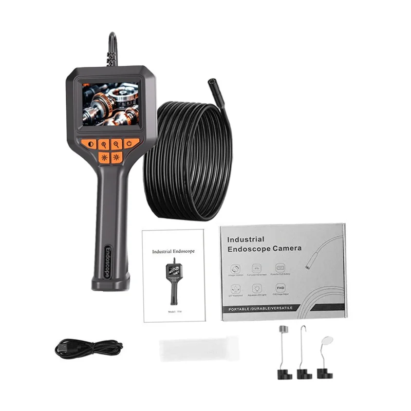 T33-AV 8mm Single Lens HD Handheld Endoscope with Screen Industrial Borescope - 1m Wire