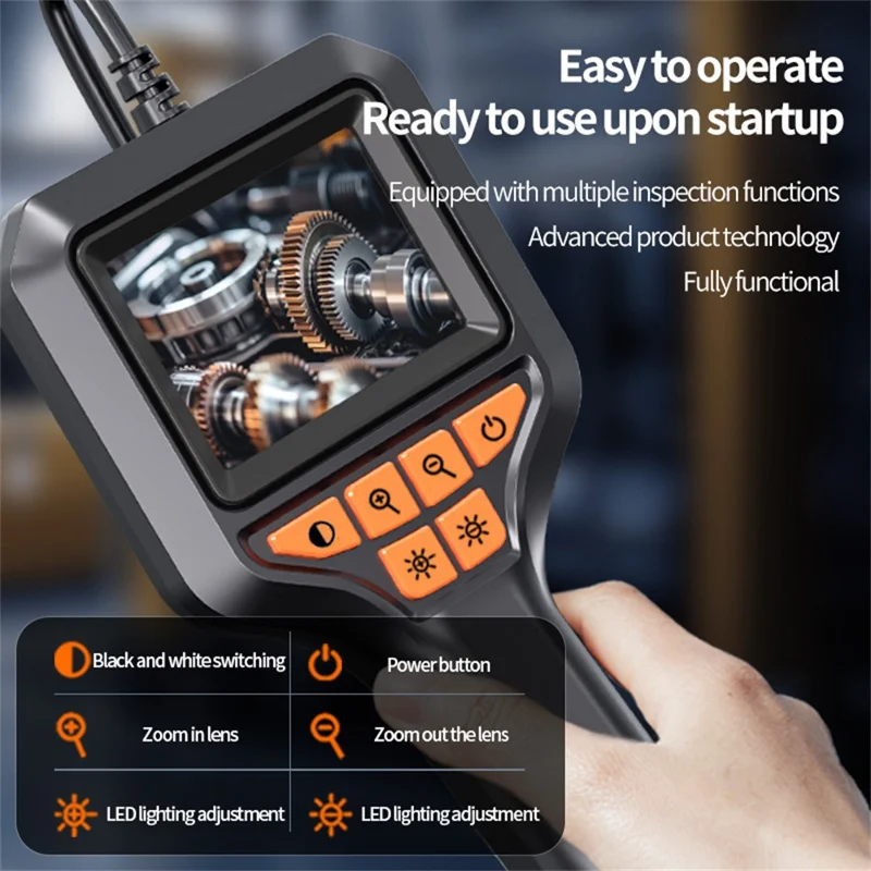 T33-AV 8mm Single Lens HD Handheld Endoscope with Screen Industrial Borescope - 1m Wire