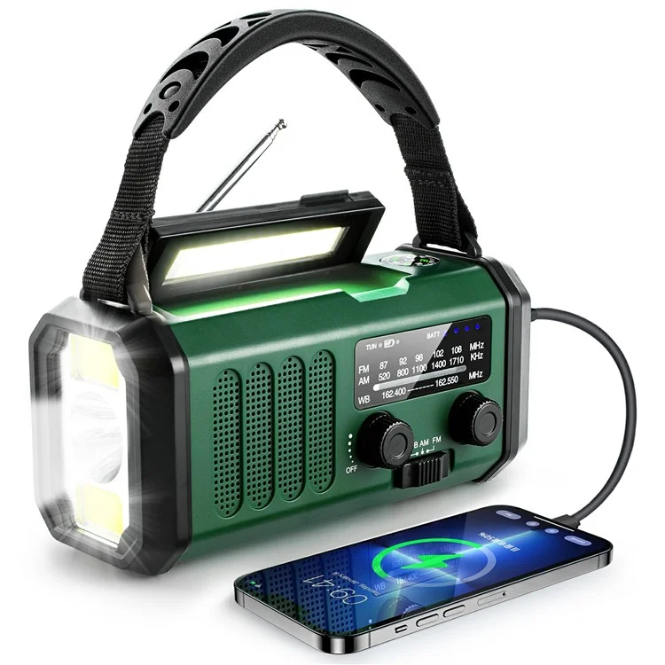 XSY330 Outdoor Solar Power Hand Crank FM / AM / WB Radio LED Light 10000mAh Power Bank - Army Green