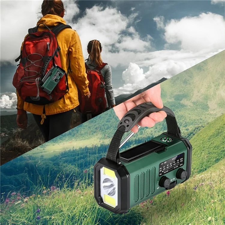 XSY330 Outdoor Solar Power Hand Crank FM / AM / WB Radio LED Light 10000mAh Power Bank - Army Green