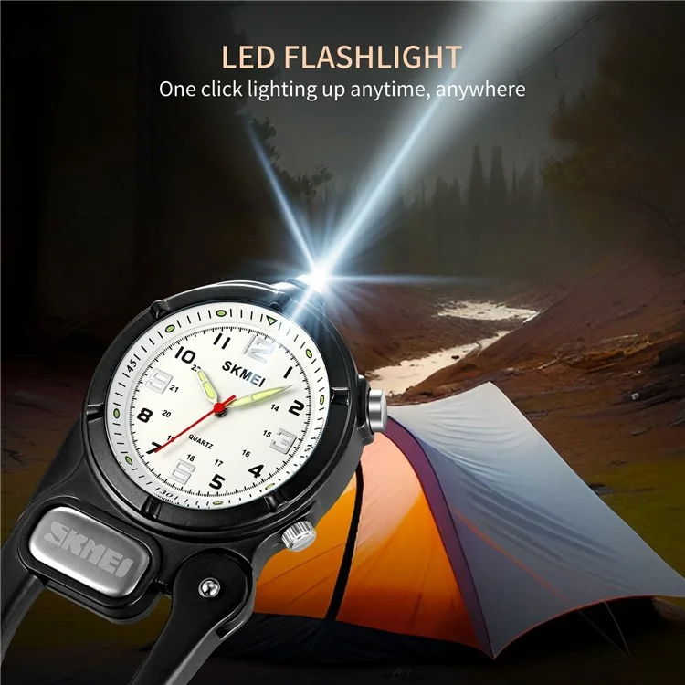 SKMEI 2232 Outdoor Rucksack Haken LED-Taschenlampe Quarz-Uhr - Schwarz
