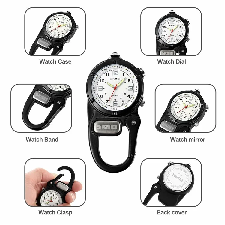 SKMEI 2232 Outdoor Rucksack Haken LED-Taschenlampe Quarz-Uhr - Schwarz