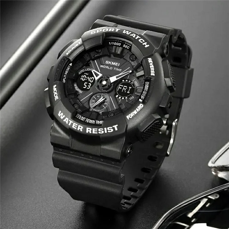 SKMEI 2118 Sports Luminous Digital Watch Men Calendar Electronic Wrist Watch - Black+Red / Matte Case