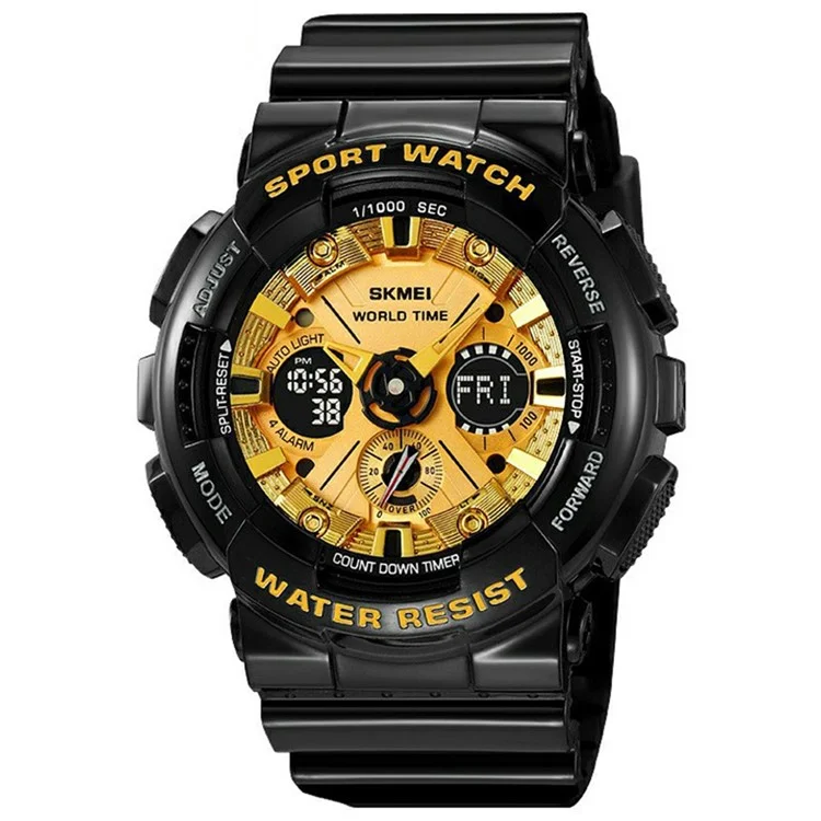 SKMEI 2118 Sports Luminous Digital Watch Men Calendar Electronic Wrist Watch - Black+Gold / Glossy Case