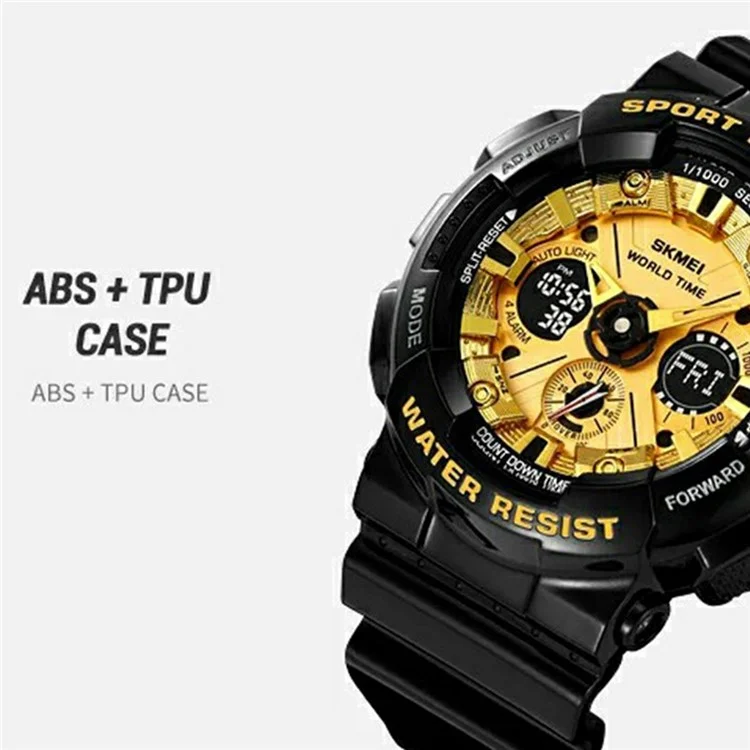 SKMEI 2118 Sports Luminous Digital Watch Men Calendar Electronic Wrist Watch - Black+Gold / Glossy Case