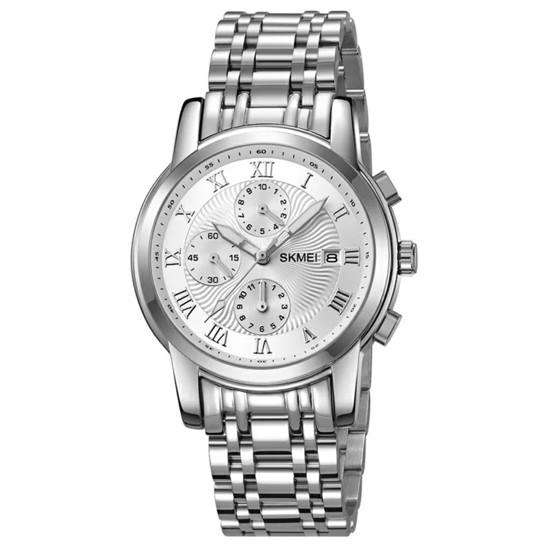 SKMEI 2306 Business Men Steel Strap Luminous Calendar Quartz Watch - Silver