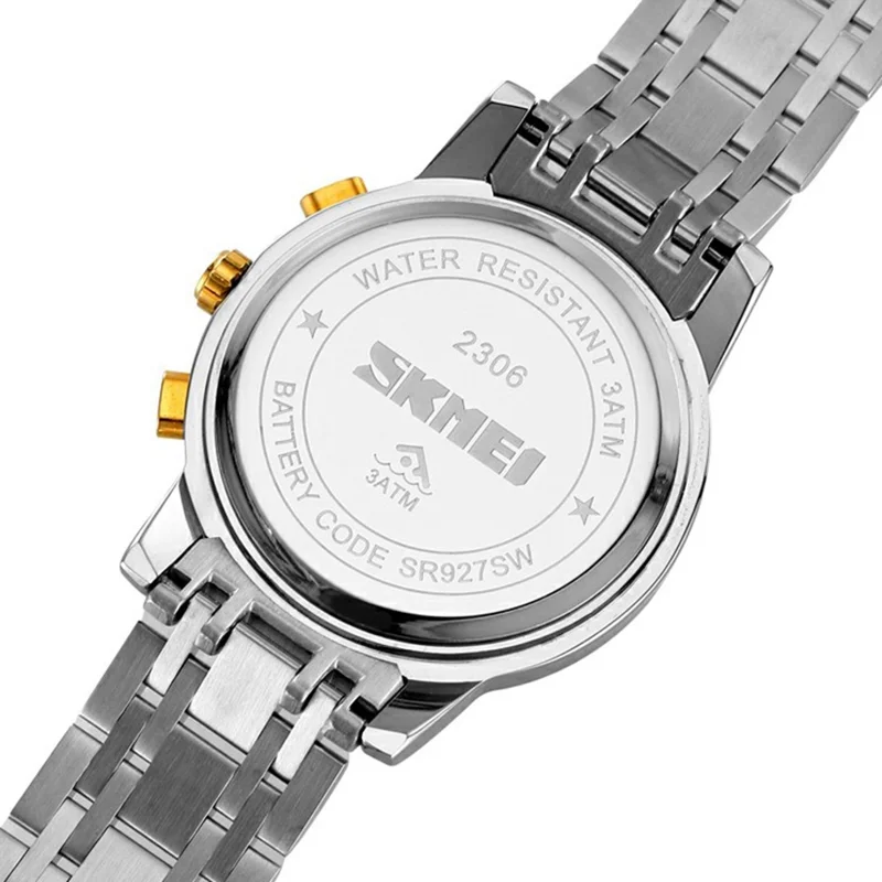 SKMEI 2306 Business Men Steel Strap Luminous Calendar Quartz Watch - Silver