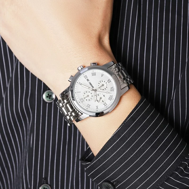 SKMEI 2306 Business Men Steel Strap Luminous Calendar Quartz Watch - Silver