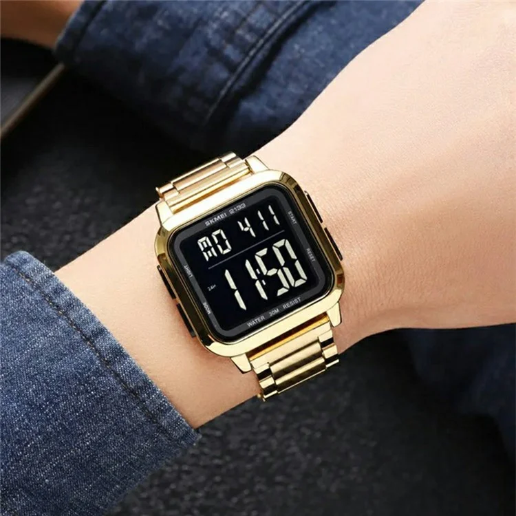 SKMEI 2133 Relógio Digital Elegante Estudante Pulseira de Aço Quadrado Relógio Eletrônico - Prata