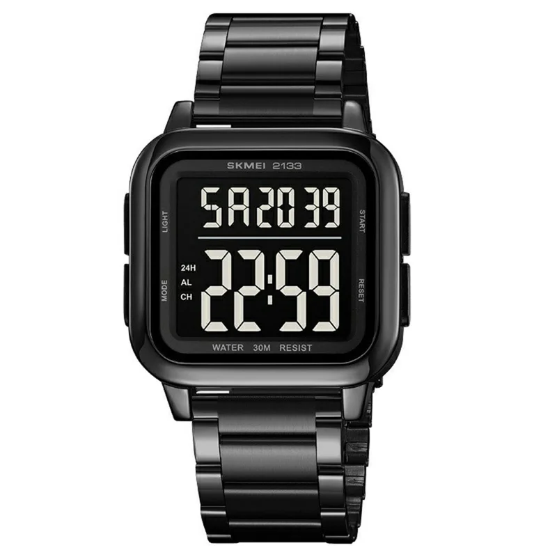SKMEI 2133 Stylish Digital Watch Student Steel Strap Square Electronic Watch - Black