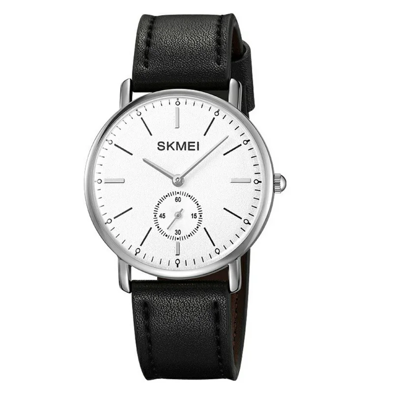 SKMEI 2308 Simple Stylish Leather Strap Round Quartz Watch - Silver