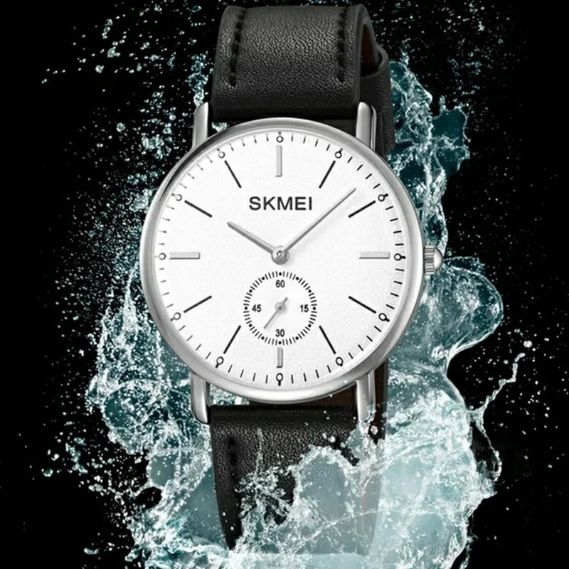 SKMEI 2308 Simple Stylish Leather Strap Round Quartz Watch - Silver