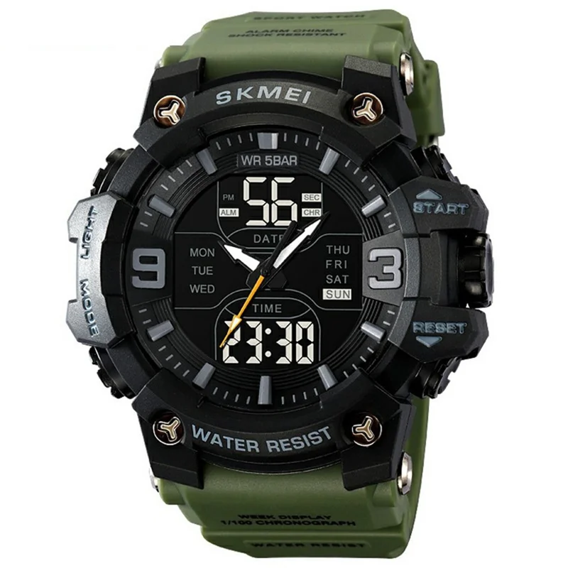 SKMEI 2222 Outdoor Sports Multi-Function Electronic Watch 50m Waterproof Luminous Stopwatch - Army Green