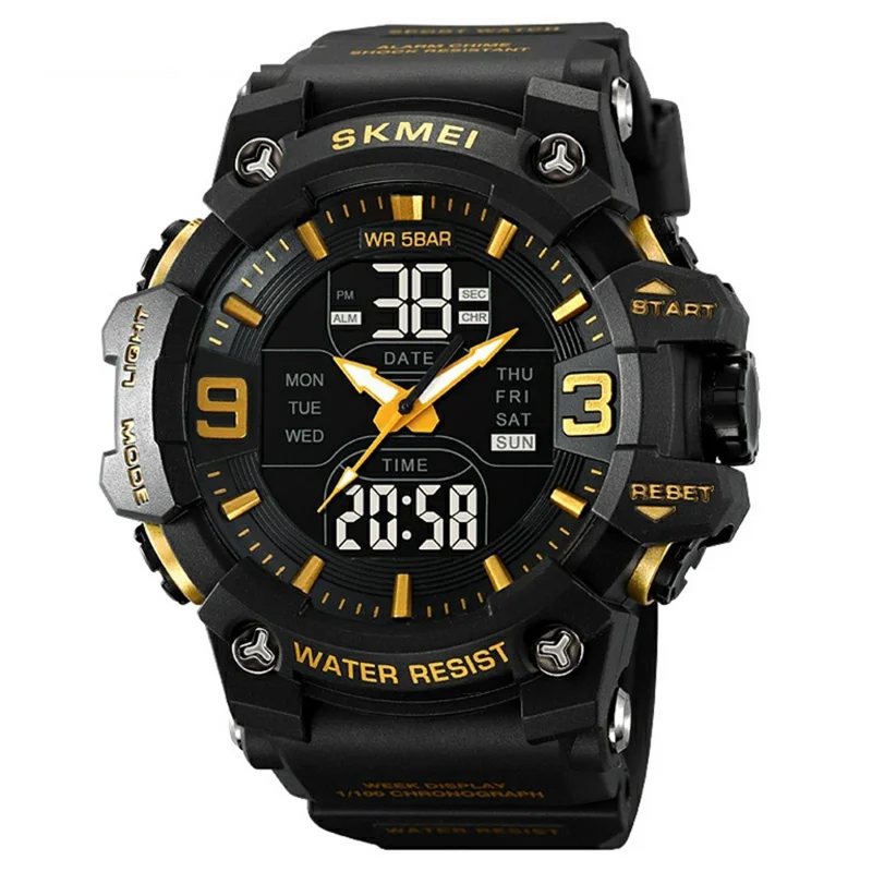SKMEI 2222 Outdoor Sports Multi-function Electronic Watch 50m Waterproof Luminous Stopwatch - Black+Gold