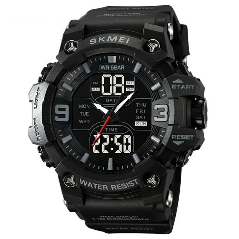 SKMEI 2222 Outdoor Sports Multi-function Electronic Watch 50m Waterproof Luminous Stopwatch - Black