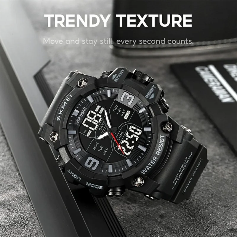 SKMEI 2222 Outdoor Sports Multi-function Electronic Watch 50m Waterproof Luminous Stopwatch - Black