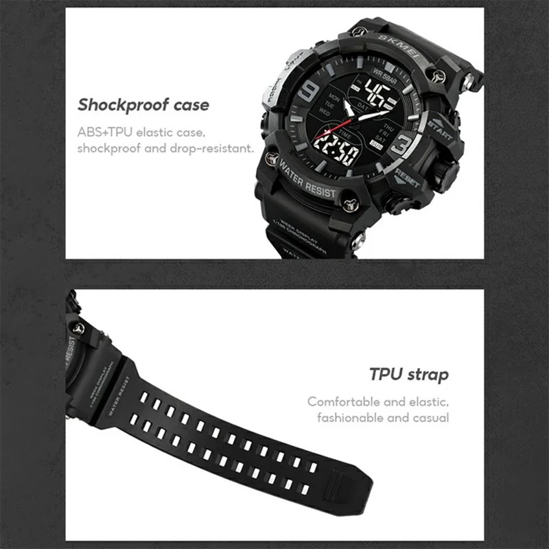 SKMEI 2222 Outdoor Sports Multi-function Electronic Watch 50m Waterproof Luminous Stopwatch - Black