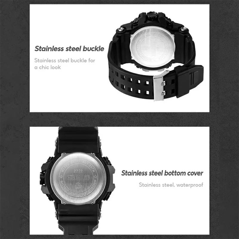 SKMEI 2222 Outdoor Sports Multi-function Electronic Watch 50m Waterproof Luminous Stopwatch - Black