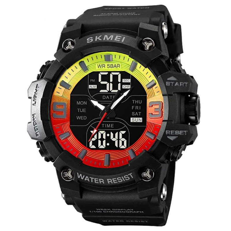SKMEI 2222 Outdoor Sports Multi-function Electronic Watch 50m Waterproof Luminous Stopwatch - Black+Colorful Dial