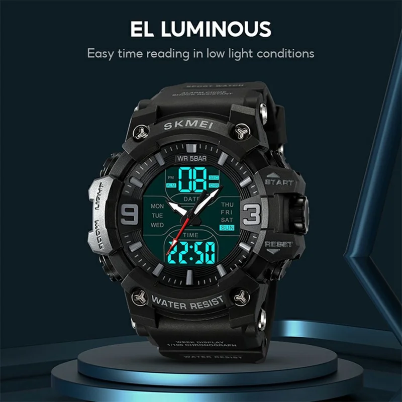 SKMEI 2222 Outdoor Sports Multi-function Electronic Watch 50m Waterproof Luminous Stopwatch - Black+Colorful Dial