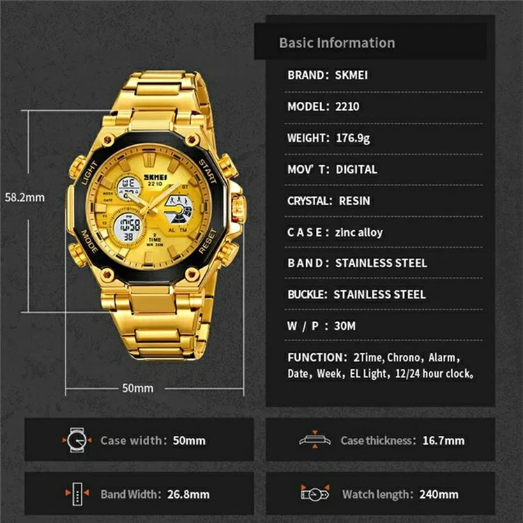 SKMEI 2210 Casual Electronic Watch Digital Display Luminous Wrist Watch - Black
