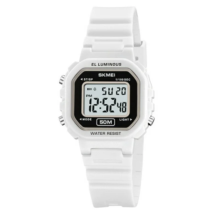 SKMEI 2326 digitale elektronische Uhr für Studenten mit quadratischem LED-Display, 50 m wasserdicht - Weiß